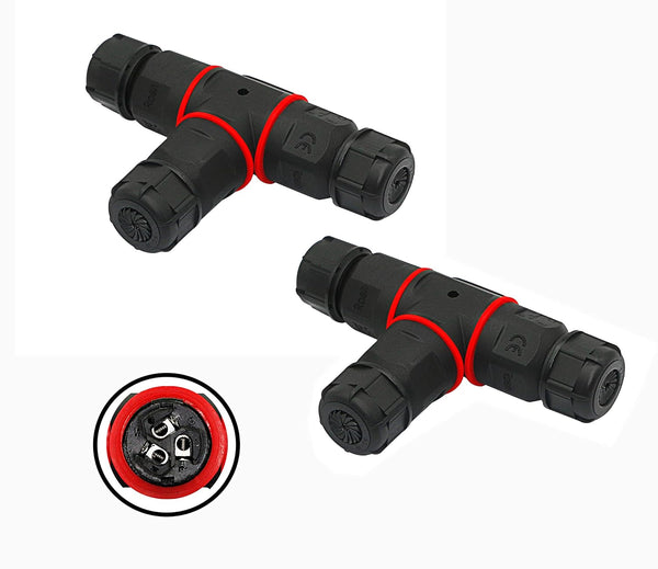 CERRXIAN 3 PIN 3 Way Electrical Junction Box, IP68 Waterproof for 5mm-10mm Cable Range, 2-Pack