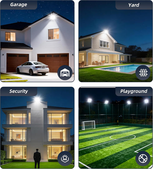 120W 14400LM 6ft 5000K IP66 2 Pack TigQiang Plug in Flood Light Outdoor, Brighter Exterior Security Lights Floodlight