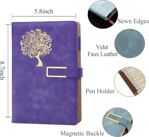 Fanery Sue Tree of Life Journal, A5 Refillable Writing Journal, 200 Pages, Faux Leather, Purple