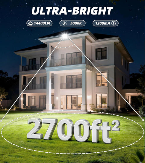 120W 14400LM 6ft 5000K IP66 2 Pack TigQiang Plug in Flood Light Outdoor, Brighter Exterior Security Lights Floodlight