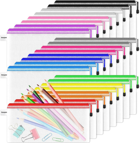 Smarpau 24PCS Pencil Pouches Bulk, Waterproof Small Zipper Pouch for Travel, Office Organization, 12 Colors