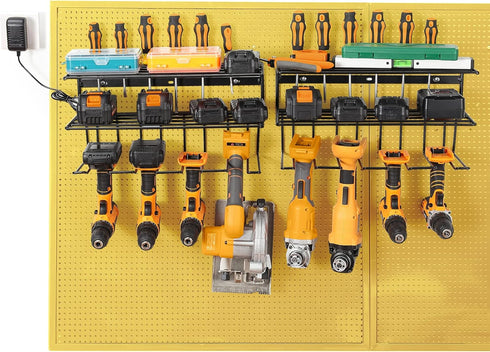 YueTong Power Tool Organizer for Tool Storage, Heavy Duty Wall Mount Rack with Shelf for Garage Organization (2 Pack)
