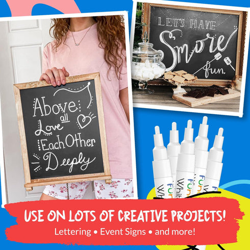 White Chalk Markers, Fine Tip (5 Pack 3mm), Liquid Chalk Marker Erasable for Chalk Board, Glass, Car Window
