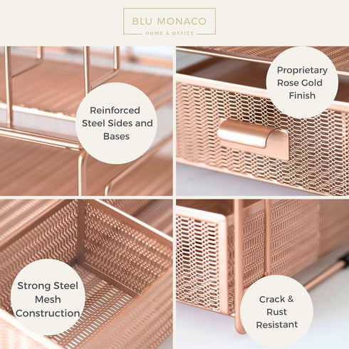 BLU MONACO Workspace Rose Gold Desk Organizer with File Sorters and Drawer for Office Supplies