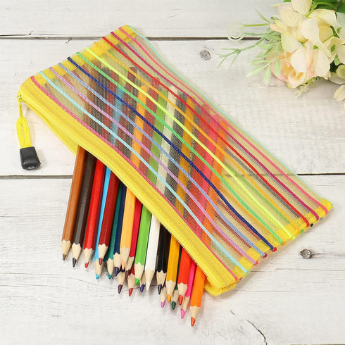 MECCANIXITY B6 Colorful Mesh Zipper Pouches, Pack of 6 Document File Bags Storage Organizer for Office Supply Travel