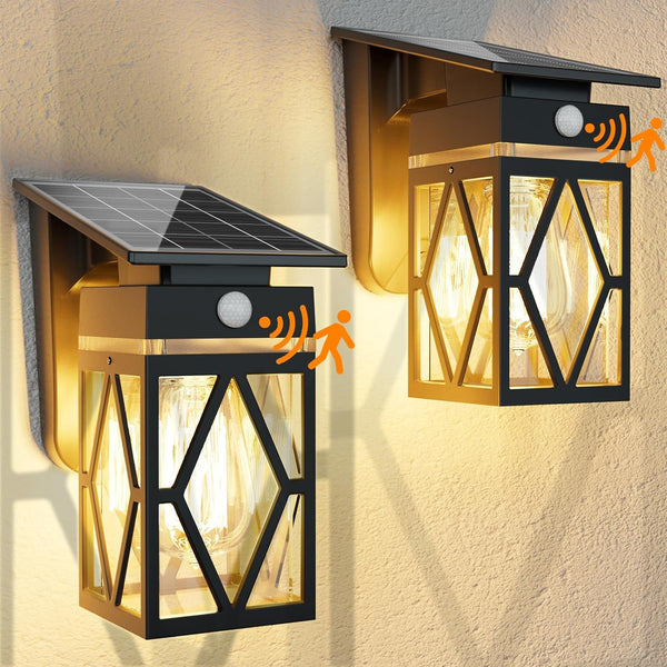 2 Pack Solar Porch Lights Outdoor, Dusk to Dawn & Motion Sensor