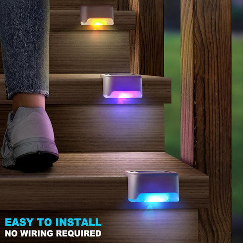 DenicMic 16 Pack Solar Deck Lights Outdoor Step Solar Lights Waterproof for Patio Fence Step Yard Stair RGB Color
