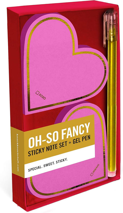 Knock Knock 2-Pack Hearts Sticky Set with Gold Metallic Gel Pen for Creative Notes