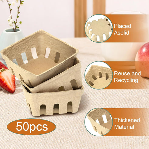 LJLGSZY 50 Pack Natural Pulp Fiber Berry Baskets with Blank Label for Vegetables Strawberry Blueberry Raspberry Egg