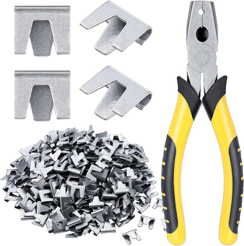 300 Pieces Wire Cage Clips with 1 Piece Wire Cage Buckle Snap Plier for Chicken Pet Dog Cat Cage (Silver, Black, Yellow)