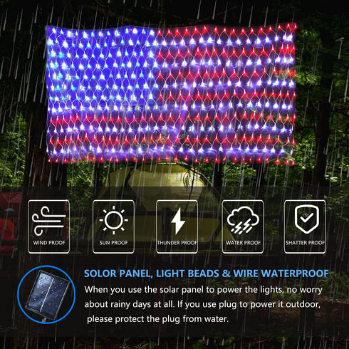420 4th Solar American Flag String Lights - Waterproof Led Solar Powered Flag Net Light for of July Memorial Day