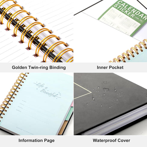 Hardcover Spiral Notebook with Tabs 7"x10" Large Spiral Lined Journals for Women with Dividers 240 Pages College Ruled Composition Notebook 5 Subject Notebook for Work, Back to School, Gifts, Black by Yoment