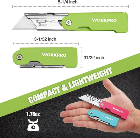 3-Pack Set, 10 SK5 WORKPRO Folding Utility Knife Quick Change Blade Box Cutter, Razor Knife with Belt Clip, Extra