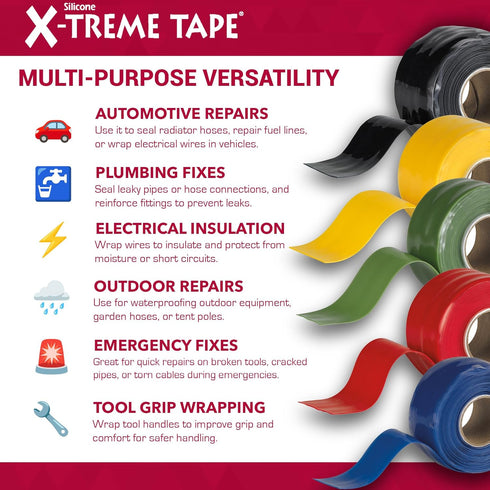 X-Treme Tape MOCAP Heavy Duty Electrical Tape, Self-Fusing Silicone Rubber, 1" x 10ft Roll, Black