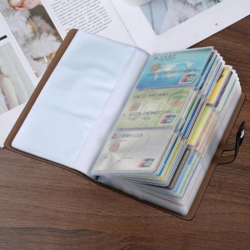 RFID Black Credit Card Holder, Leather Business Card Organizer with 96 Slots, Protector for Important Documents