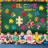 Pasimy 113 Pcs Welcome Bulletin Board Set, Puzzle Pieces Classroom Decorations with Border Trims and Cutouts