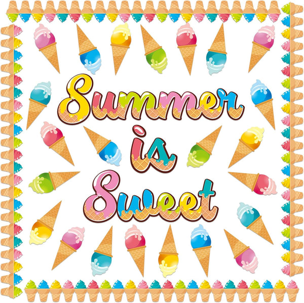 Summer Ice Cream Bulletin Board Set, Colorful Cutouts and Trim Borders for Summer Classroom Decor