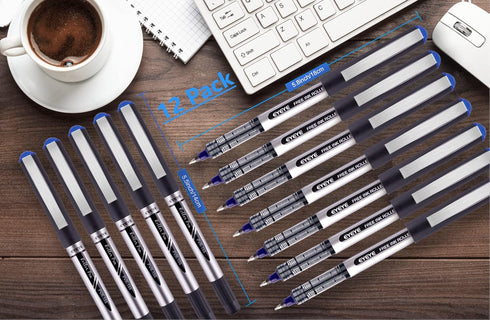 Blue Fine Tip Pen, 0.7mm Bullet Tip Liquid Ink Rollerball Pens, Free Ink Roller Fine Tip Pens, 12 Pack Office Bulk