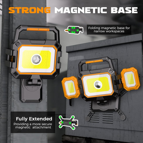 40W 4000LM 6 360Rotate YZONI Rechargeable Work Light, Magnetic LED Work Light with Modes, Battery Powered Portable