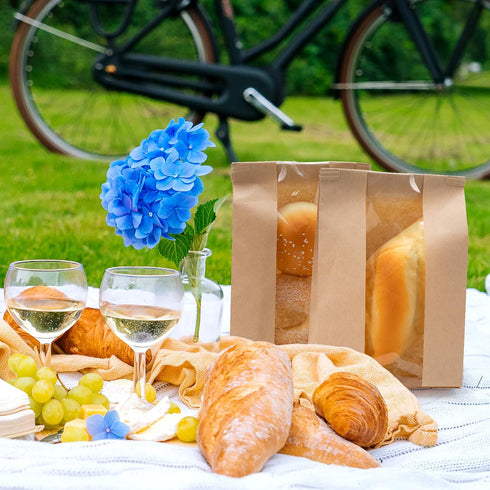 YALOJE 20 9.8 4.7 2 Inches Packaging Pcs Bread Bags with Tin Tie Tab Lock, * * Brown Kraft Paper Bakery Bags