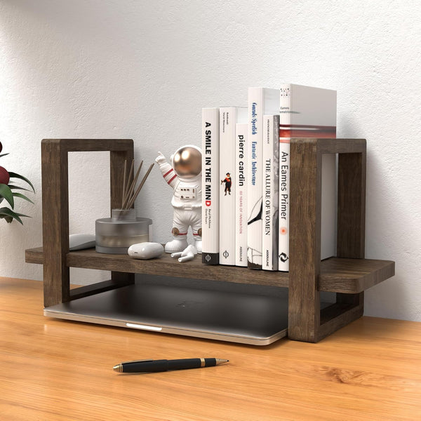 KinShare Small Bookend-Type Desktop Bookshelf Rustic Handmade Vintage Style, Loose-Fit Reversible Organizer |