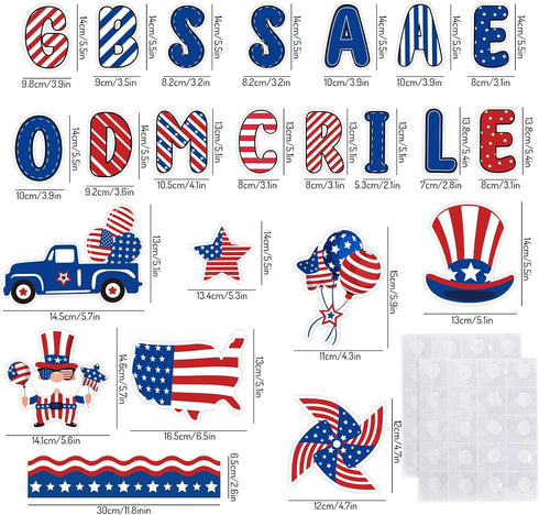 Whaline 95Pcs Patriotic Classroom Bulletin Board Decoration Kit God Bless America Bulletin Board Set Cartoon 4th of July Cutouts with Glue Points for Independence Day School Office Home Decor