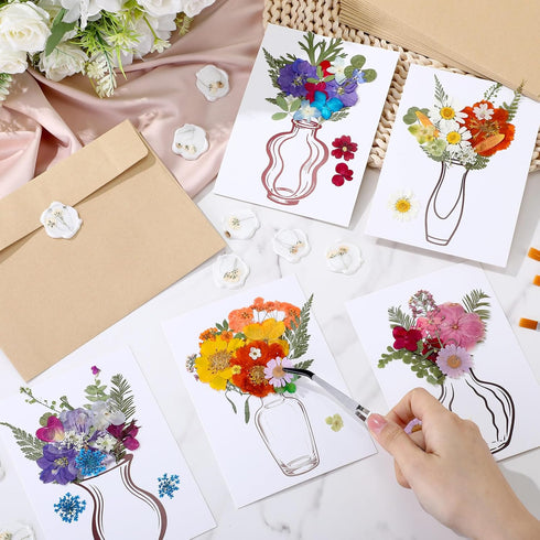 Dunzoom 30 Set Set 150 DIY Wedding Greeting Cards with Envelopes Wedding Thank You Dried Flowers Pressed Flower Cards