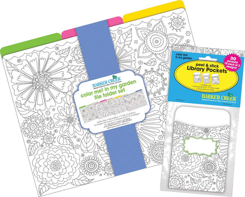 Barker Creek Designer File Folder Set, Color Me! in My Garden, 12 Colorful Folders and 30 Library Pockets
