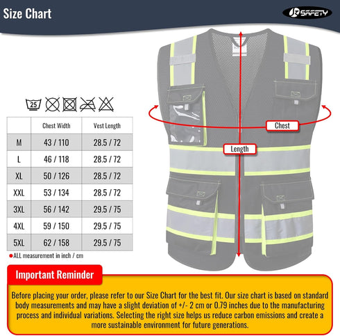 JKSafety Hi Vis Reflective Safety Vests for Men Women High Visibility Vest with Pockets Mesh Fabric Construction Safety Apparel Neon Vest for Work (220-Black XXL)