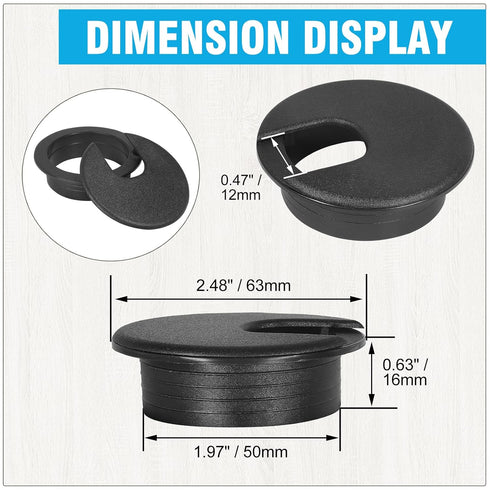 JTemgle 2" Grommet, 2 Black Desk Plastic Cable Hole Cover Computer Table Cord Wire Organizer Caps Desktop Cord