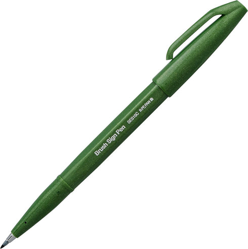 Pentel Arts Box of 12 Sign Pen Brush, Olive Green Ink