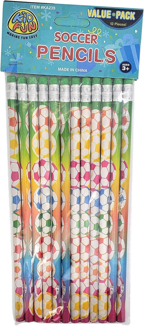 Fun Soccer Ball Print Colorful Pencils with Eraser Top, #2 Lead, 24 Unsharpened Wooden Pencils