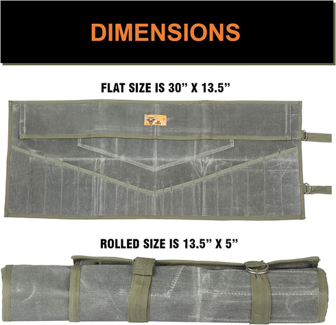Wrench Pouch 26 Pocket Tool Organizer, 100% Cotton Waxed Canvas, SAE & Metric Roll Up Pouch