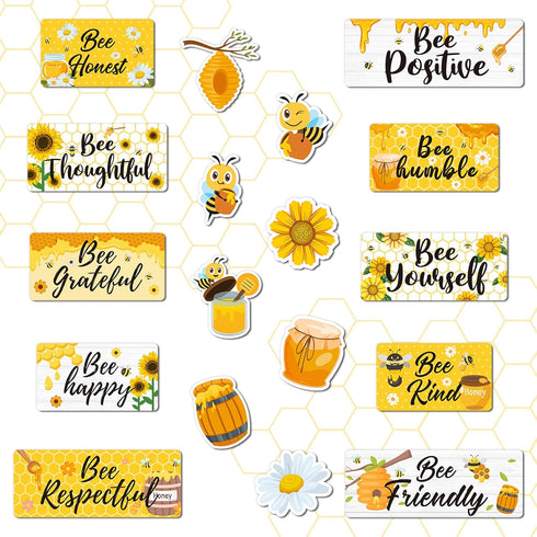 Whaline 26Pcs Bee Motivational Bulletin Board - Inspirational Bumble Bee Cutouts for School Wall Art Decor