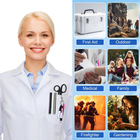 6 Pack Set, 2 6'' 3 Enhon Nurse Tools Rechargeable Pen Light with Two LED Sources and Pupil Gauge, One Medical Scissors