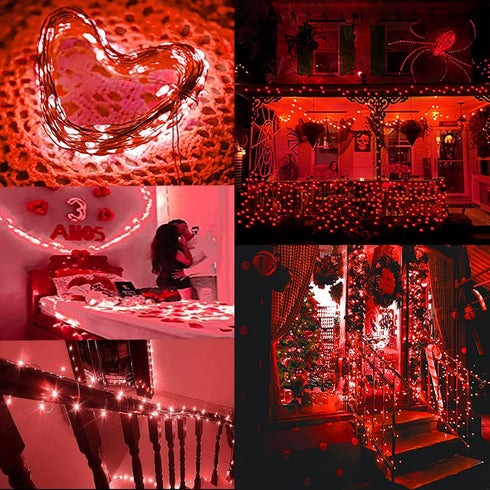 Outdoor Solar String Lights, 2 Pack 33ft 100L Red Copper Fairy Lights, 8 Modes Twinkle Decor for Christmas Wedding Party