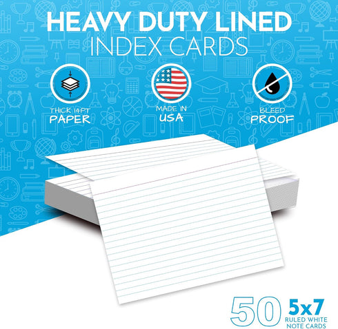 5x7 50 Pack Home Advantage Ruled Index Cards - Our of Lined Notecards Use Heavy Duty Cardstock to Make Them Bleed Proof
