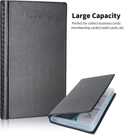 Business Card Holder for 240 Cards, Portable Organizer for Men & Women, Professional Business Cards Book, Black