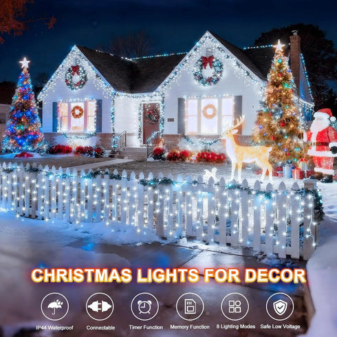 400 33ft 8 75 KNONEW Christmas Lights Outdoor Decorations LED Modes Curtain Fairy String Light with Drops, Clear Wire