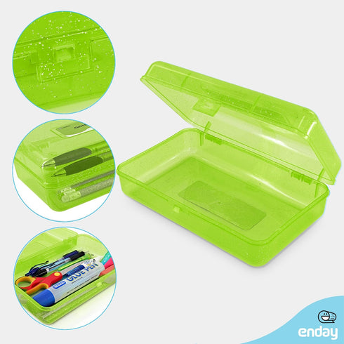 Enday Green Pencil Box, Plastic Pencil Case, Multipurpose Storage Utility Box Organizer with Snap Closure for Home and