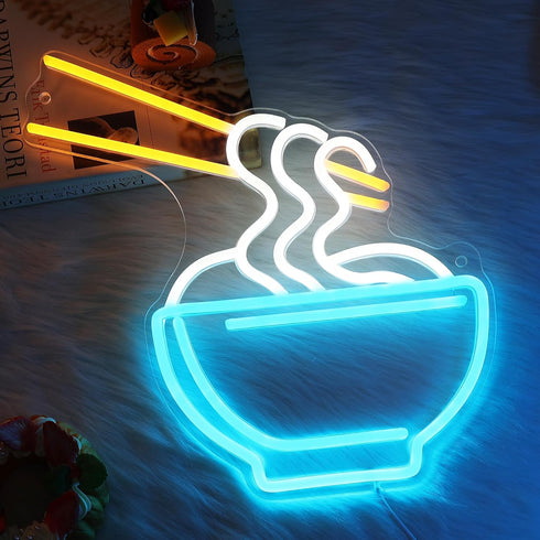 5V Noodle Neon Signs for Wall Decor, Ramen Neon Lights for Bedroom, Neon Business Signs Suitable for Man Cave Bar Pub