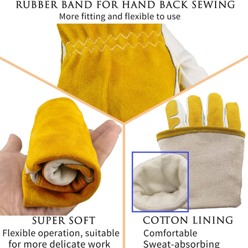 Professional Extra Large MIG/TIG Welding Gloves - Top Grain Leather Cowhide, Reinforced Palm & Thumb, 14 Inches