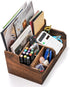 Brown Wooden Mail Organizer with 7 Compartments and Drawer, Rustic Desk Organizer with Pen Holder, Tabletop Mail Basket