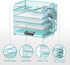 SUPEASY 5 Tier Desk Organizer with Handle & Removable Pen Holders, Blue Mesh Paper/File Organizer for Desk