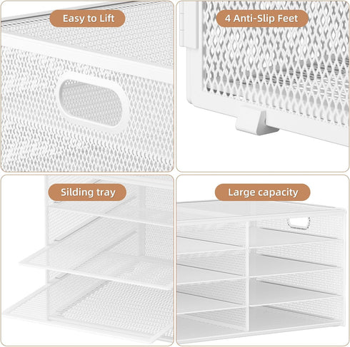Marbrasse 4 Tier White Desktop Literature Organizer - Mesh Paper Organizer Desk Organizers for Office, Home, School