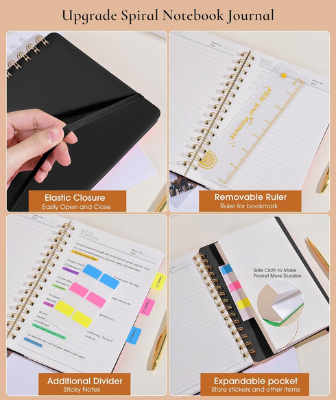Lined Spiral Notebook Journal, 160 Numbered Pages A5 College Ruled, Plastic Hardcover for Work School