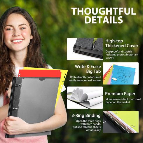WOT I All-in-one Telescoping Binder Notebook, Refillable 3 Ring Binder with Customized Front Cover, Black