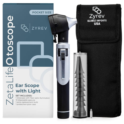 Zyrev ZetaLife Otoscope - Pocket Size Ear Scope with Light for Ear Infection Detection (Black Color)