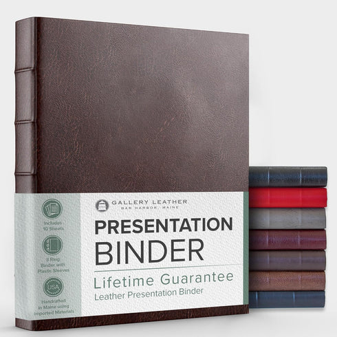 Gallery Leather 3 Ring Binder with Plastic Sleeves, Includes 10 Sheets, 8.5" x 11" Presentation Binder