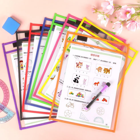 8 Pack 10 14 Inch 8 Tamaki Dry Erase Pockets Sleeves with Rings, x Ticket Holders Clear Plastic Sheet Protectors